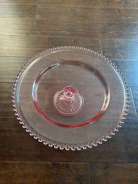 New Pink Hobnail Glass Cake Stand Outer Diam 12”